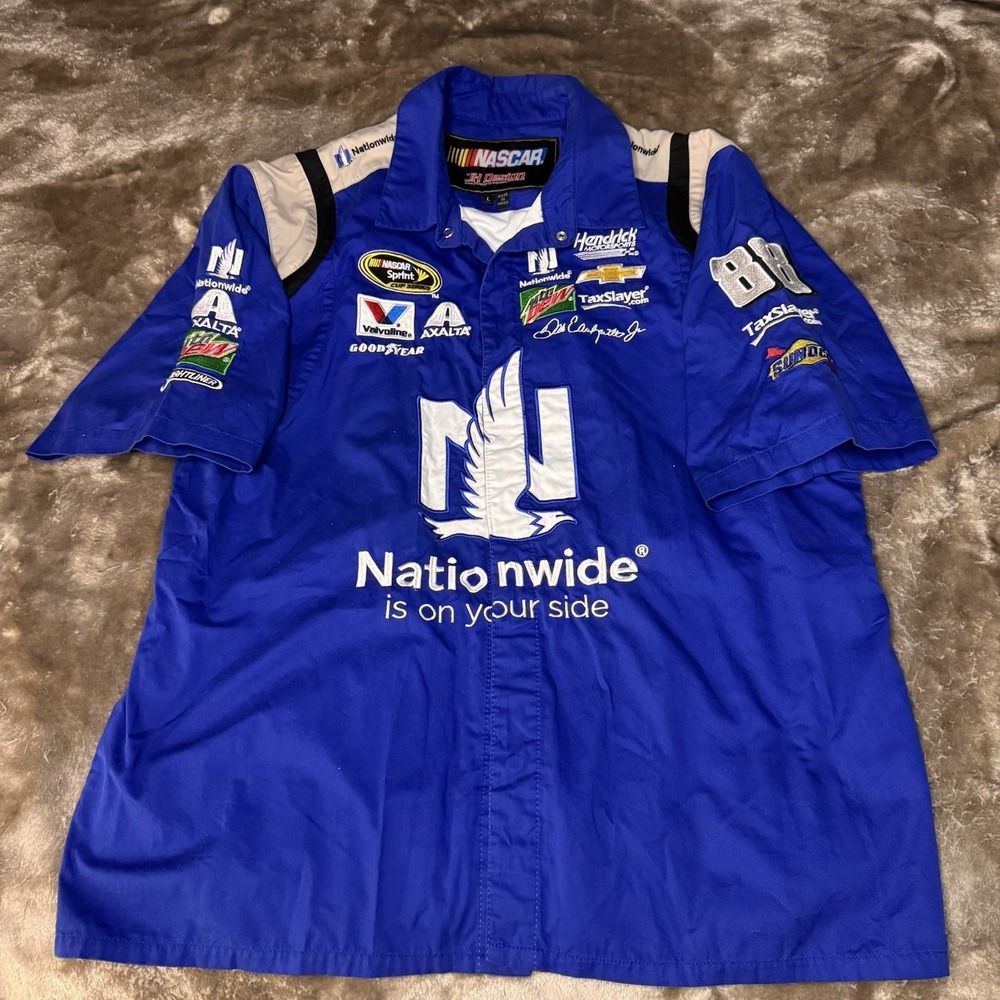 Vintage JH Design NASCAR #88 Dale Earnhardt Jr Snap Pit Crew Shirt Mens Size L